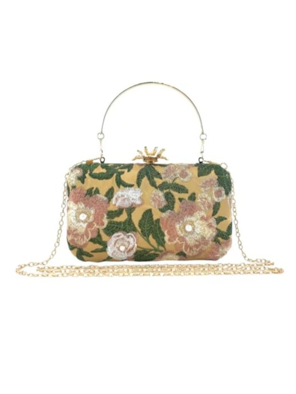 Embroidered Clutch Purse Silk Satin Floral Evening Bag Wedding Chain Crossbody